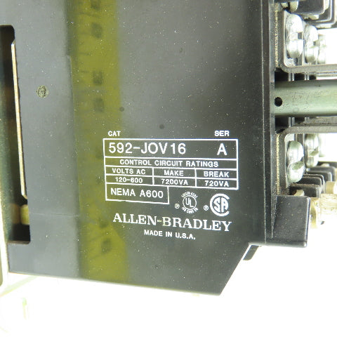 Allen Bradley 109-A24ND3-E 600VAC Motor Starter 3Ph 120V Coil W/592-JOV16 Relay