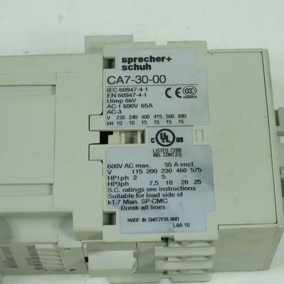 Sprecher + Schuh CA7-30-00 600VAC Contactor 3Ph 55A 120V Coil