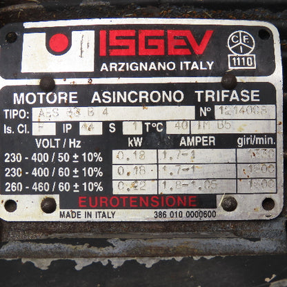 Isgev AES 63 B 4 60:1 Ratio 27RPM Output .18/.22kW 230/460V 50/60Hz