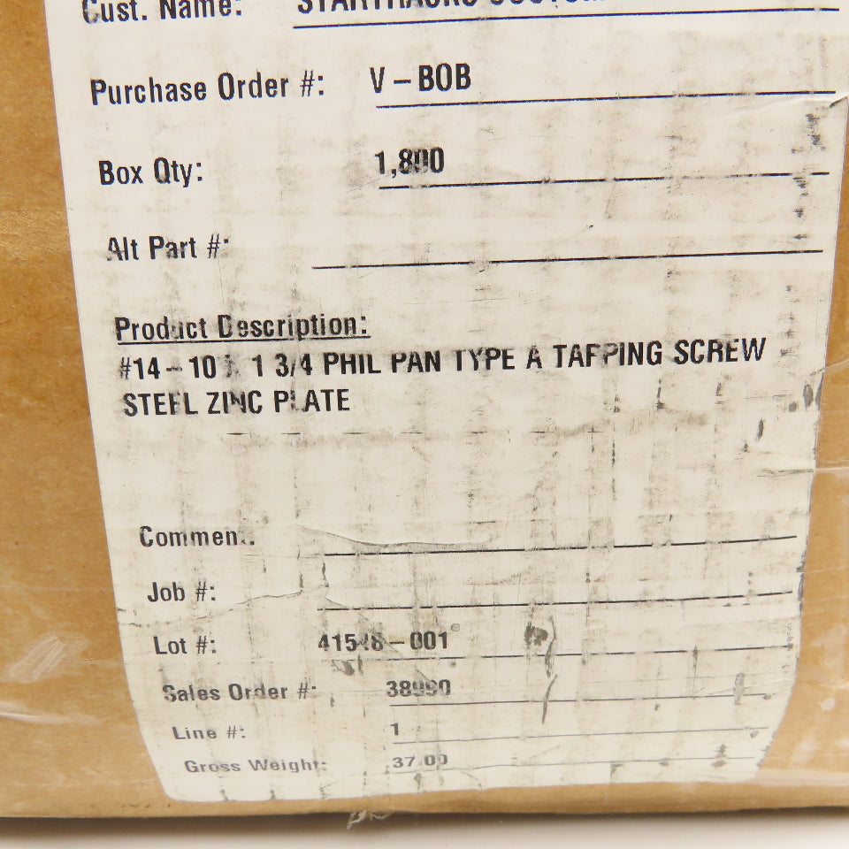 #14-10 x 1-3/4" Phillips Pan Head Tapping Screw Zinc Plated 35Lbs.
