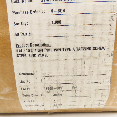 #14-10 x 1-3/4" Phillips Pan Head Tapping Screw Zinc Plated 35Lbs.