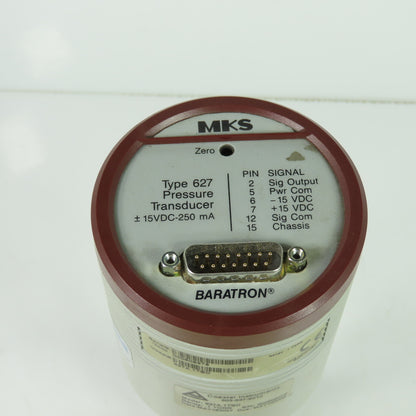 MKS 627A.1TBD Baratron Capacitance Manometer Pressure Transducer 15VDC