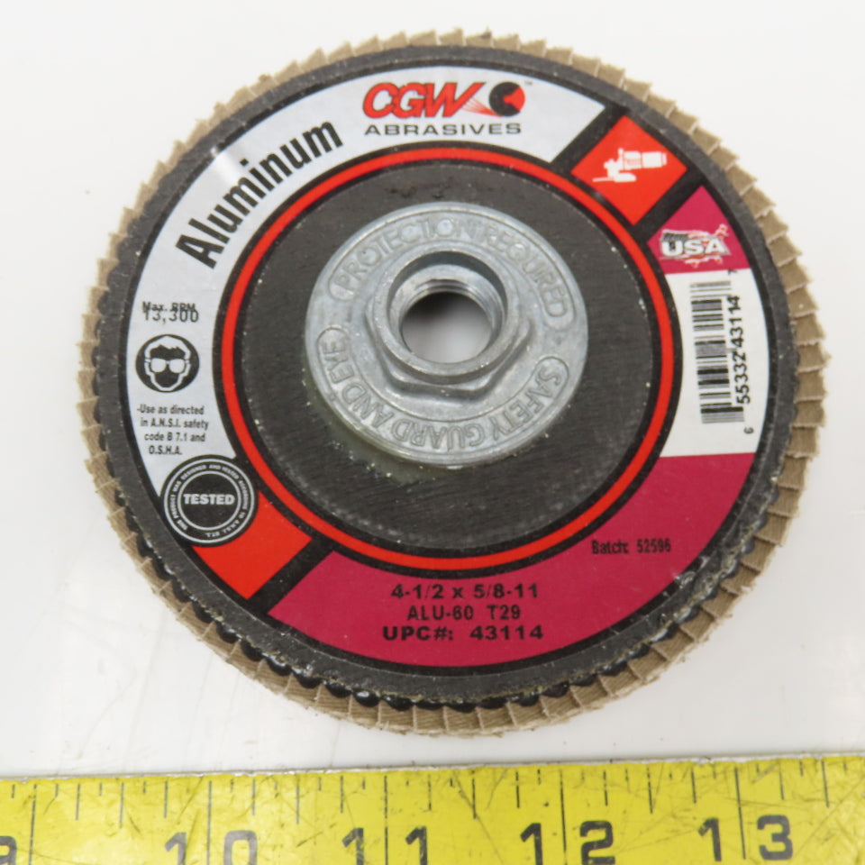 CGW 43114 4-1/2 x 5/8-11 Flap Disc ALU060 T29 13,300RPM Lot Of 6