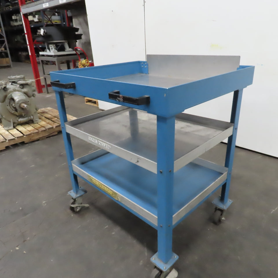 36" x 30" Mobile Work Station Die Maintenance Cart W/ 2 Shelves 40" Tall