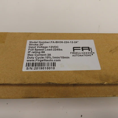 Firgelli FA-BH36-224-12-24" 36 Cal. Linear Actuator 24VDC 24" Stroke 224Lb Load