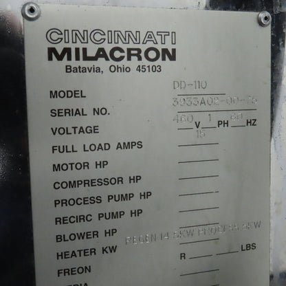 Cincinnati Milacron DD-110 Drying Hopper & Heated Dryer 480V 1PH W/Vacuum Loader