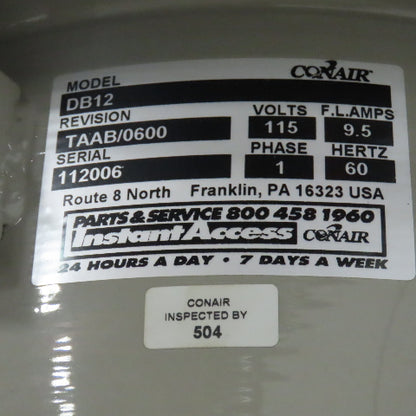 Conair Franklin 1805390200 Drying Hopper W/DB12 Contained Vacuum Loader 110V 1PH