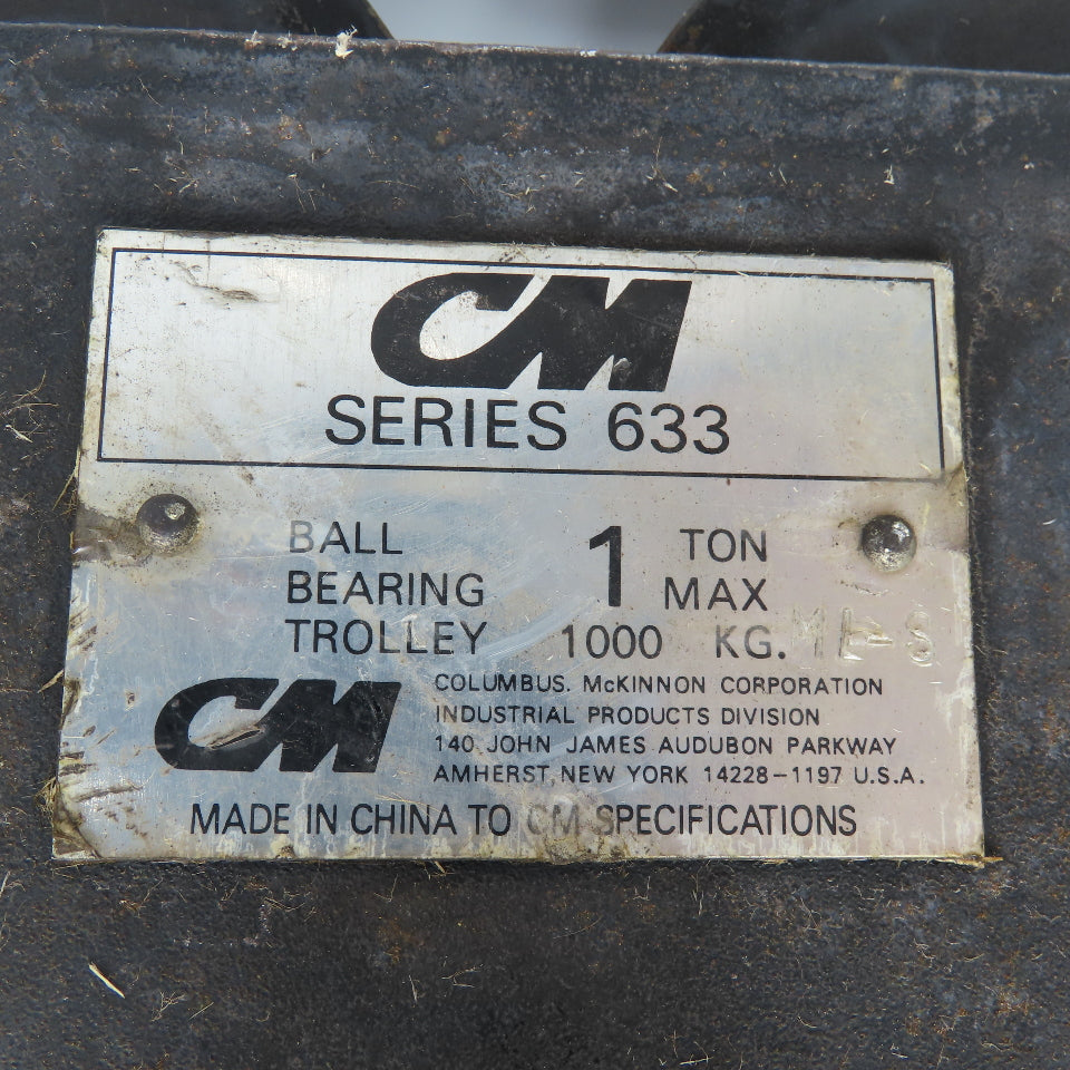CM Series 633 1 Ton Gravity Hoist Trolley 3-1/2"-5" Flange