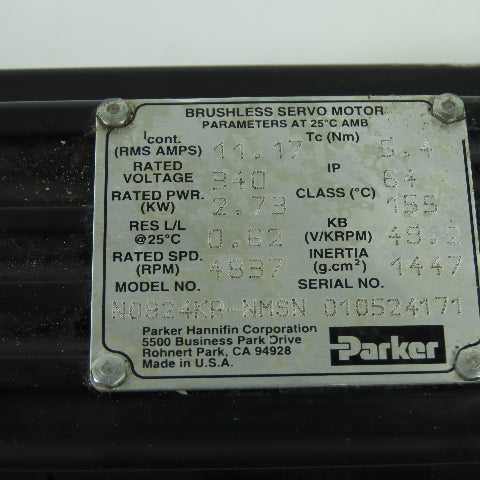 Parker N0924KR-NMSN 340V Brushless Servo Motor W/Gear Reducer 4837RPM