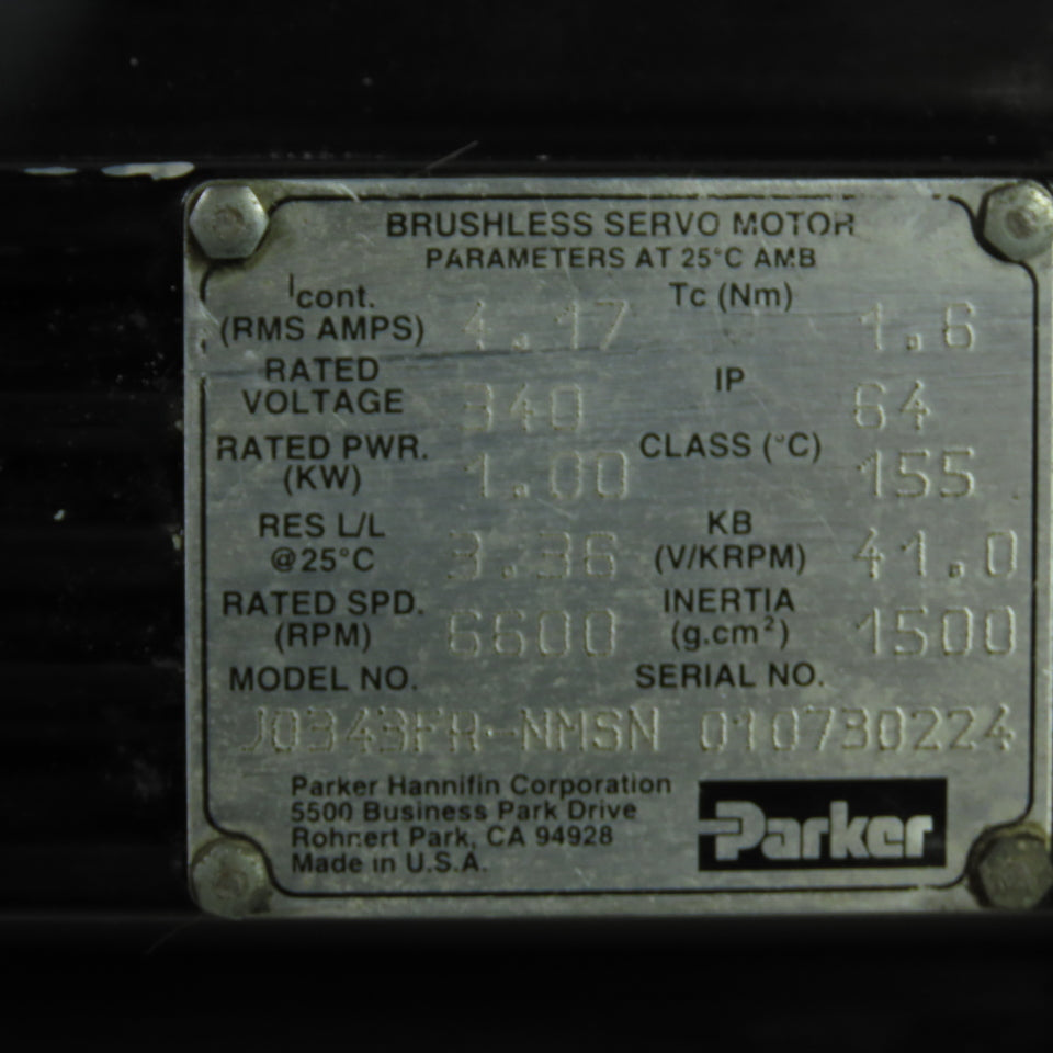 Parker J0343FR-NMSN 340V Brushless Servo Motor W/PS90-030 Gear Reducer 30:1
