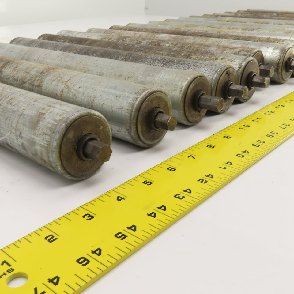 1.9" OD x 15" BF Galvanized Gravity Conveyor Roller 16-3/8" OAL Lot Of 18