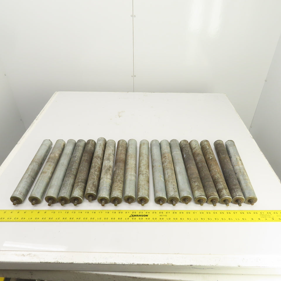 1.9" OD x 15" BF Galvanized Gravity Conveyor Roller 16-3/8" OAL Lot Of 18