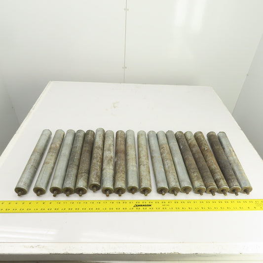 1.9" OD x 15" BF Galvanized Gravity Conveyor Roller 16-3/8" OAL Lot Of 18