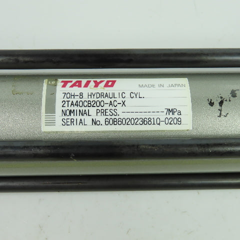Taiyo 70H-8 2TA40CB200-AC-X Double Acting Hydraulic Cylinder 200mm Stroke 7MPa