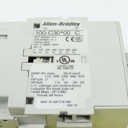 Allen Bradley 100-C30*00 Ser C 25HP C30 Contactor 600VAC Max 120V Coil