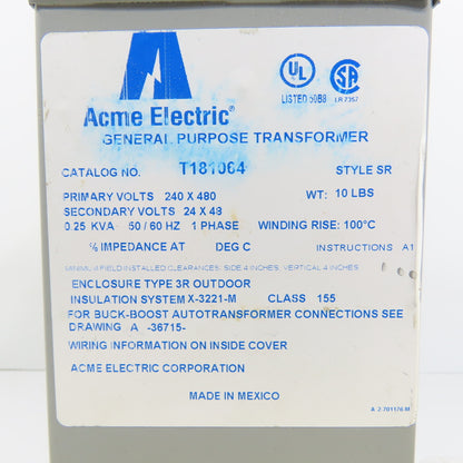 Acme T181064 0.25kVA Single Phase Transformer Pri 240/480V Sec 24/48V Type 3R