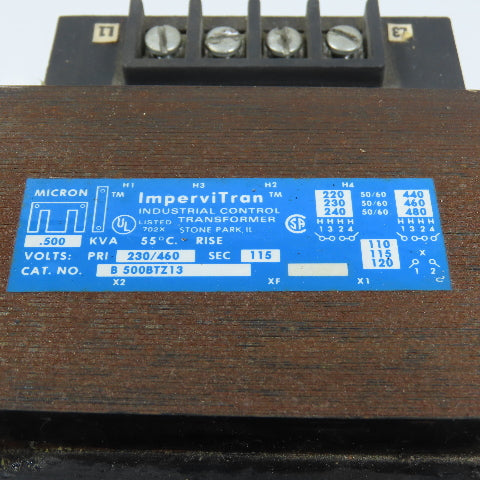 ImperviTran B500BTZ13 0.500kVA Control Transformer Pri 230/460V Sec 115V