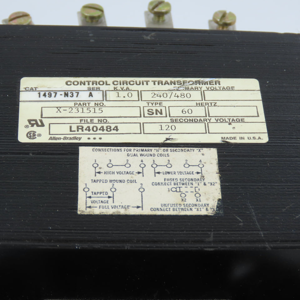 Allen Bradley 1497-N37 Ser A 1.0kVA Control Transformer Pri 240/480V Sec 120V