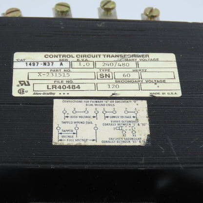 Allen Bradley 1497-N37 Ser A 1.0kVA Control Transformer Pri 240/480V Sec 120V