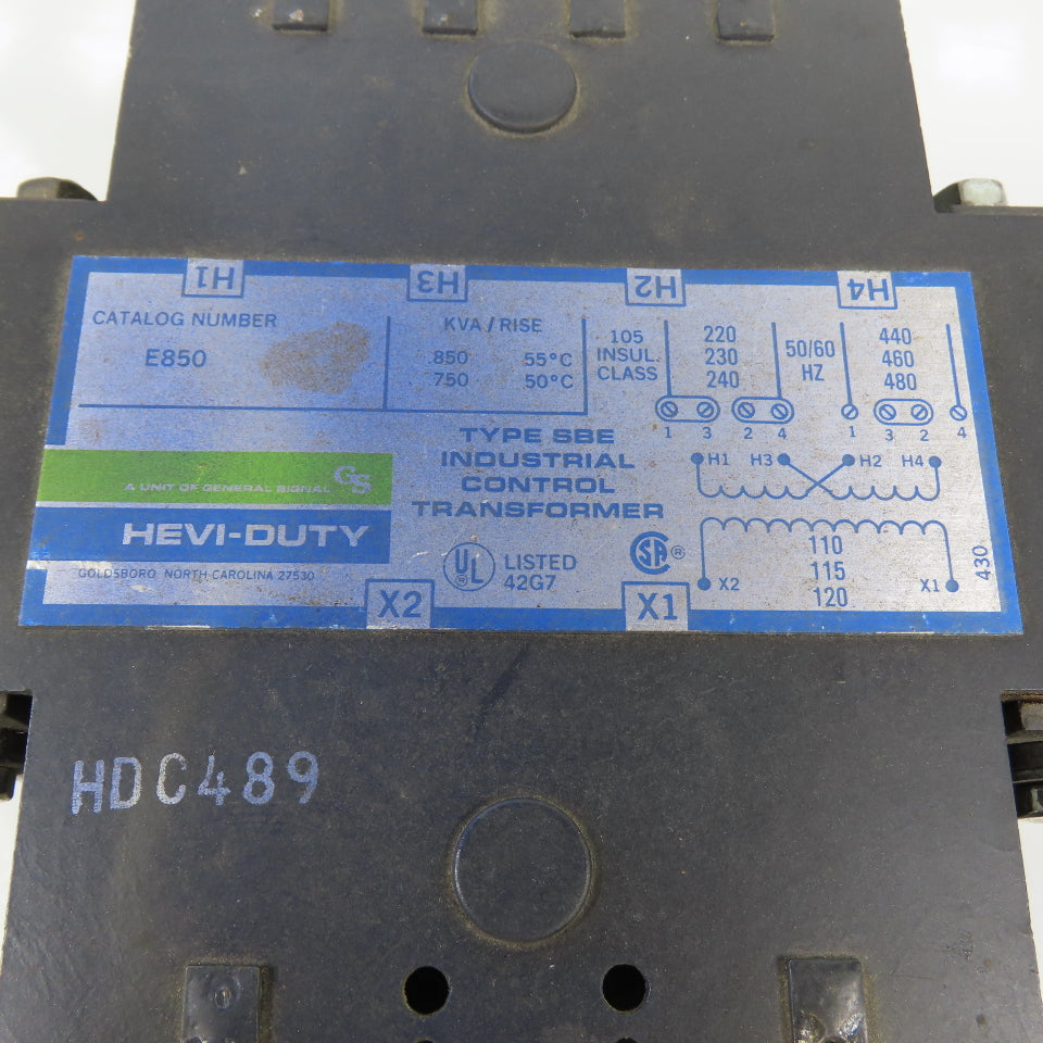 Hevi-Duty E850 0.850/0.750kVA Control Transformer Pri 220/480V Sec 110-115-120V