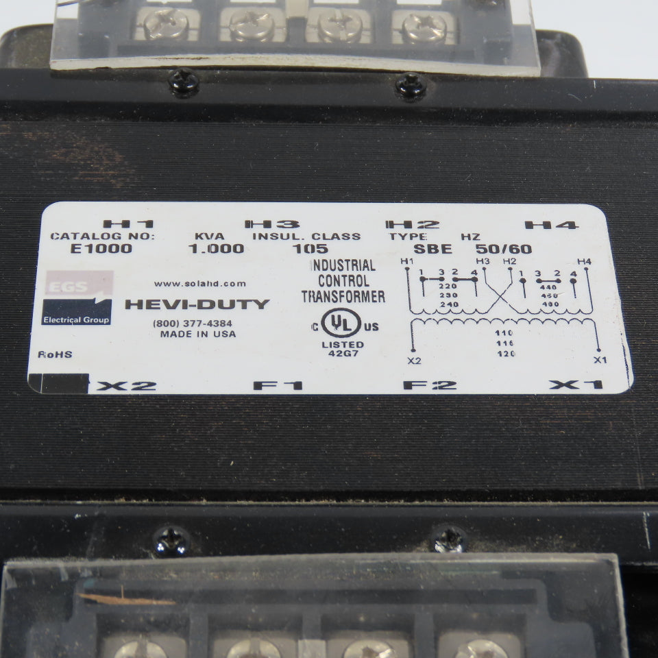 Hevi-Duty E1000 1.0kVA Control Transformer Pri 220/480V Sec 110-115-120V SBE