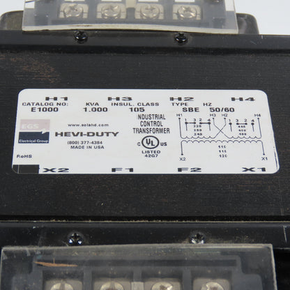 Hevi-Duty E1000 1.0kVA Control Transformer Pri 220/480V Sec 110-115-120V SBE