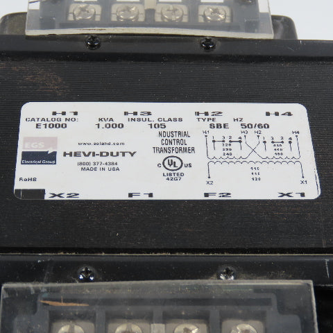 Hevi-Duty E1000 1.0kVA Control Transformer Pri 220/480V Sec 110-115-120V SBE