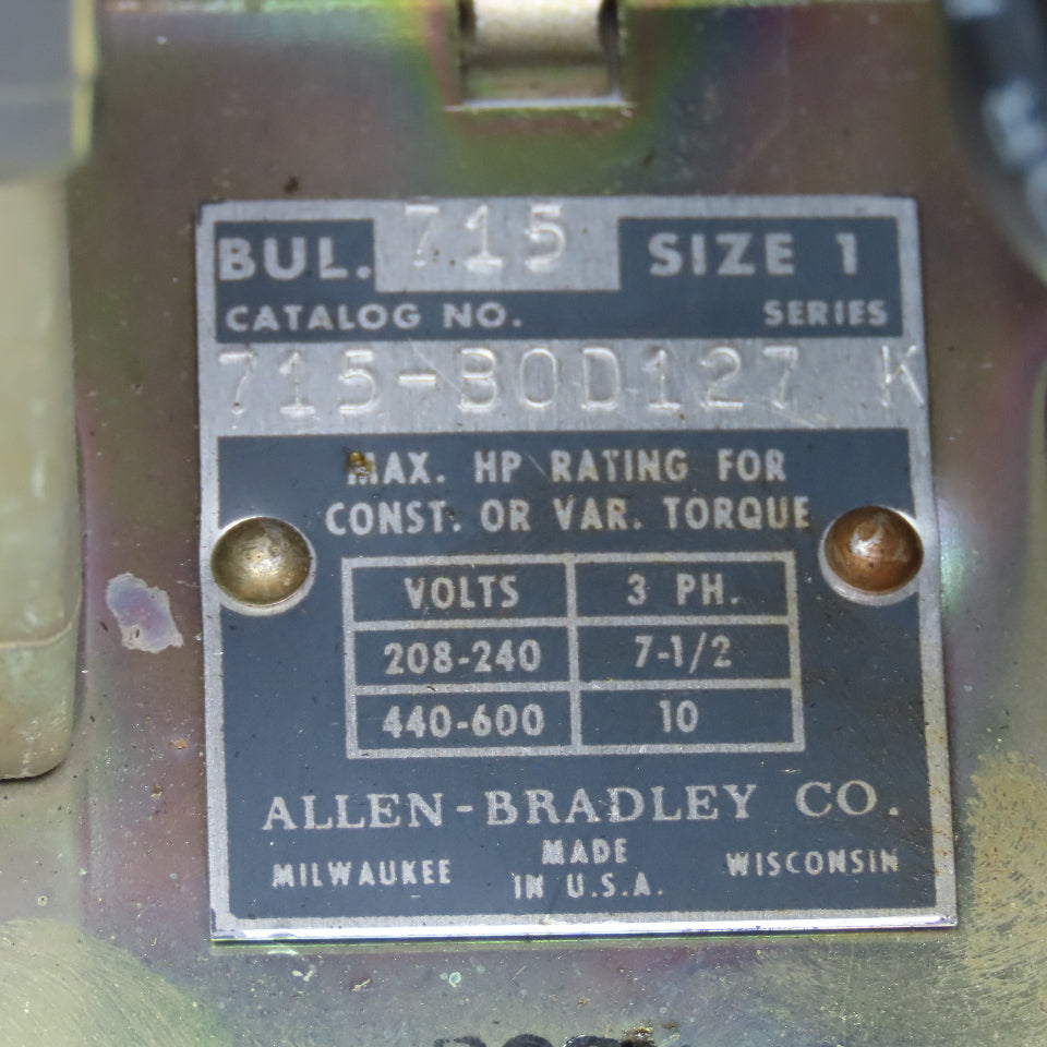 Allen Bradley 715-BOD127 Size 1 Reversing Contactor 600V 10Hp Max 120V Coil