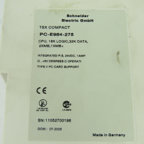 Schneider Electric PC-E984-275 Modicon TSX Compact CPU Module Card 24VDC 1A
