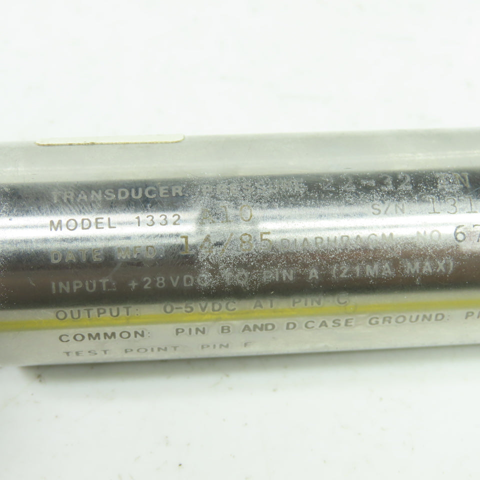 Rosemount 1332 A10 Pressure Transducer 28VDC In 5VDC Out 5-Pin