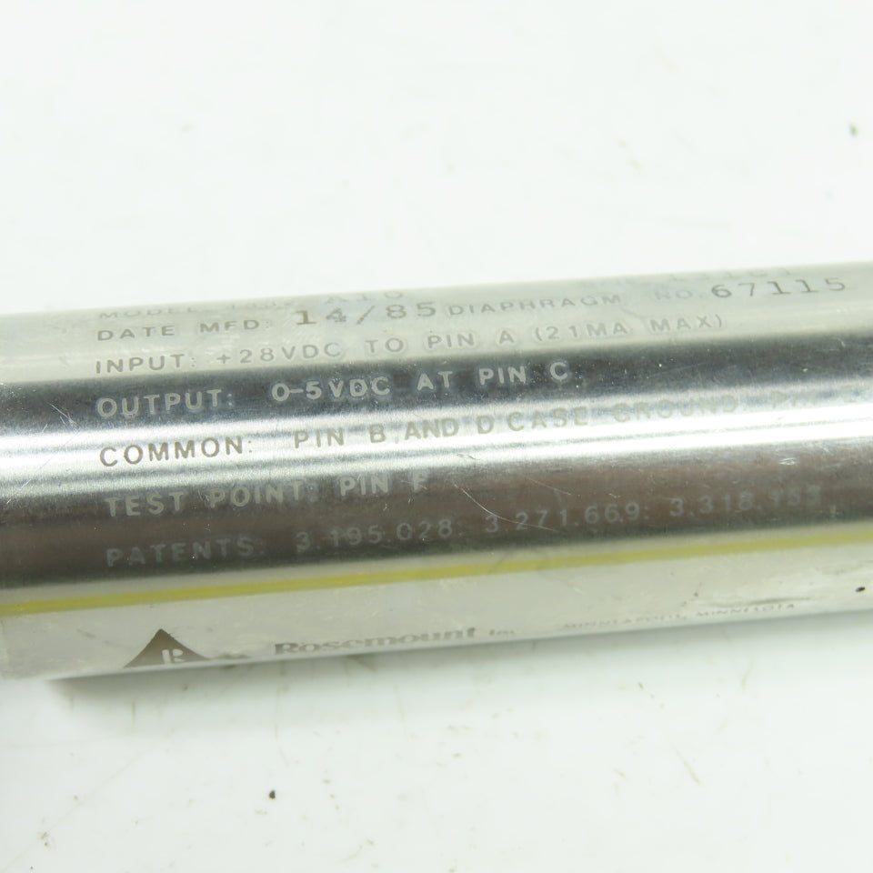 Rosemount 1332 A10 Pressure Transducer 28VDC In 5VDC Out 5-Pin