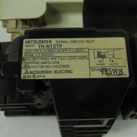Mitsubishi S-N10 20A Contactor 110V Coil W/TH-N12TP Overload Relay 0.55 - 0.8A