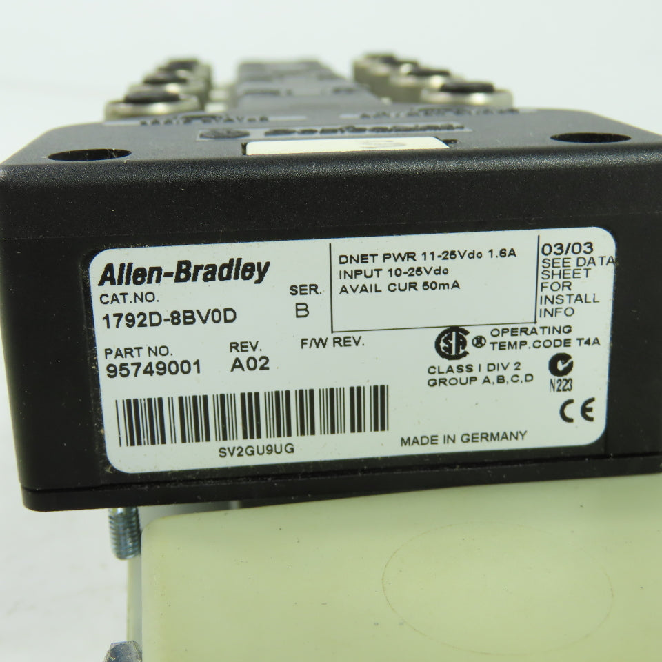 Allen Bradley 1792D-8BV0D Ser B 8-Input ArmorBlock I/O Module DeviceNet Rev A02