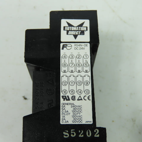 Automation Direct RS4N-DE 5A 240VAC 4-Pole Card Relay 24VDC Coil Lot Of 2