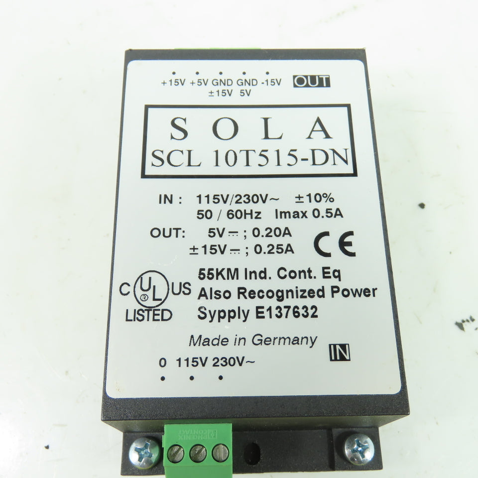 Sola SCL 10T515-DN Power Supply 115/230VAC 0.5A In 5-15VDC 0.25A Out