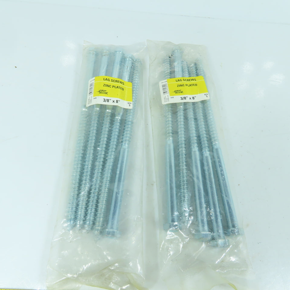 Grip Fast 232-4289 3/8" x 8" Zinc Plated Lag Screws Hex Head Lot Of 10