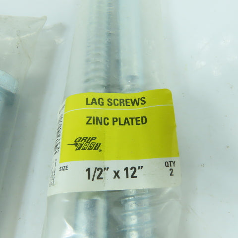 Grip Fast 1/2" x 6" & 12" Zinc Plated Lag Screws Hex Head Lot Of 6