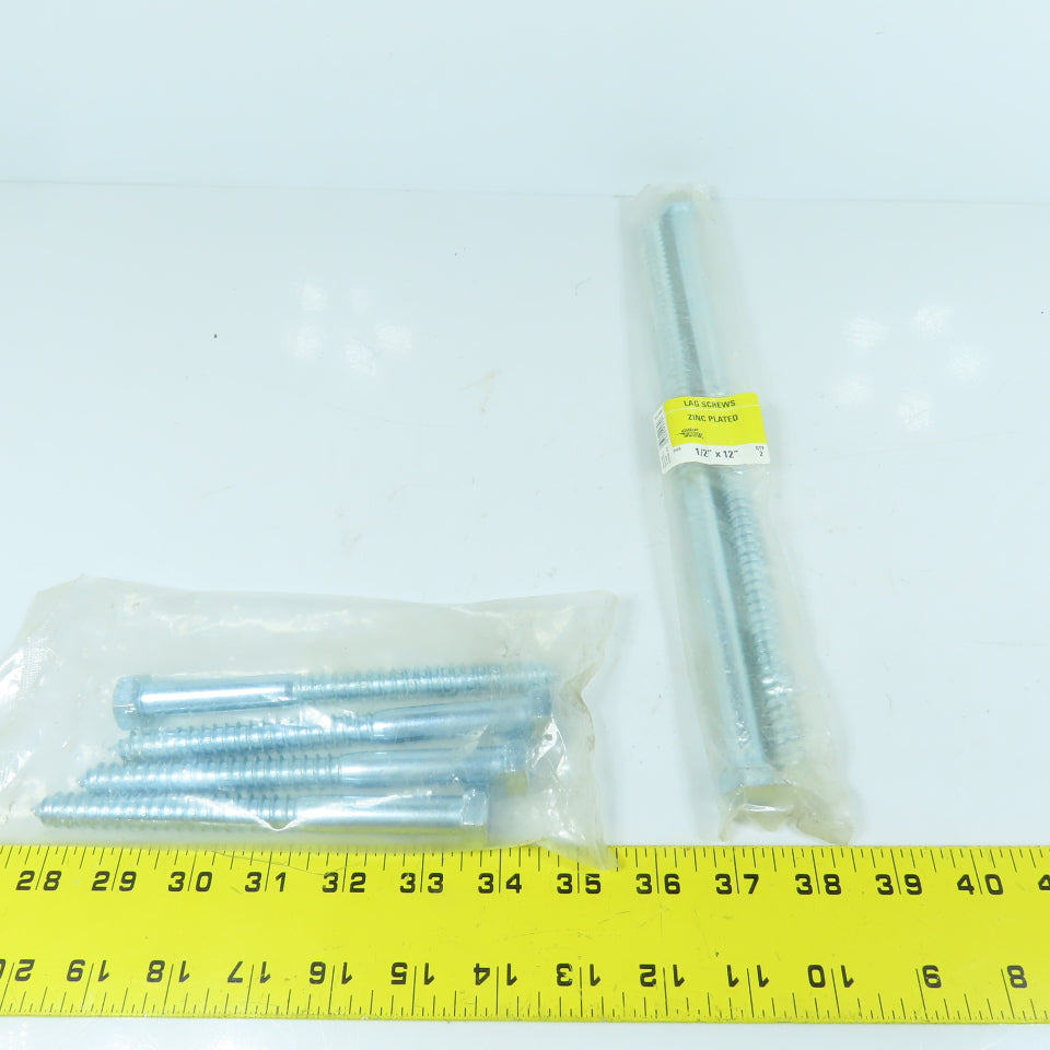 Grip Fast 1/2" x 6" & 12" Zinc Plated Lag Screws Hex Head Lot Of 6