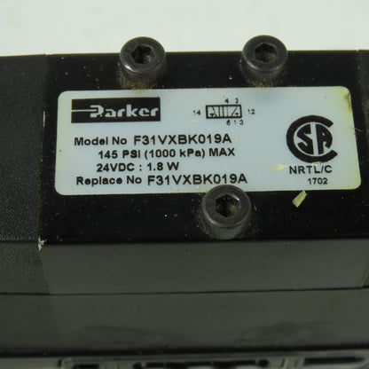 Parker F31VXBK019A 24VDC Pneumatic Solenoid Valve W/ Manifold 145 PSI 1.8W