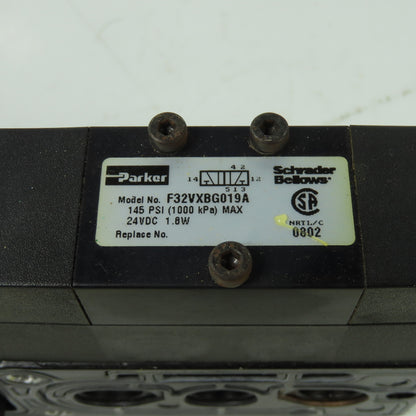 Parker F32VXBG019A 24VDC Pneumatic Solenoid Valve W/ Manifold 145 PSI 1.8W