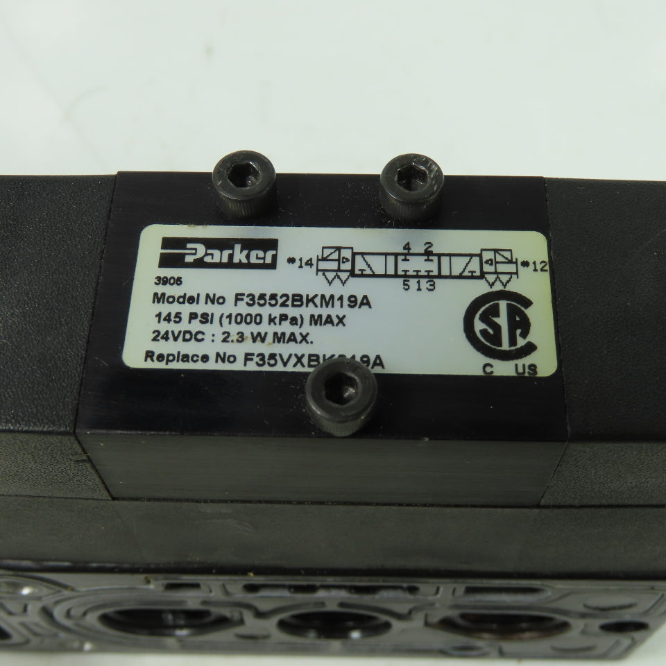 Parker F35VXBK019A 24VDC Pneumatic Solenoid Valve W/ Manifold 145 PSI 2.3W