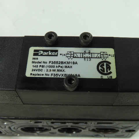 Parker F35VXBK019A 24VDC Pneumatic Solenoid Valve W/ Manifold 145 PSI 2.3W