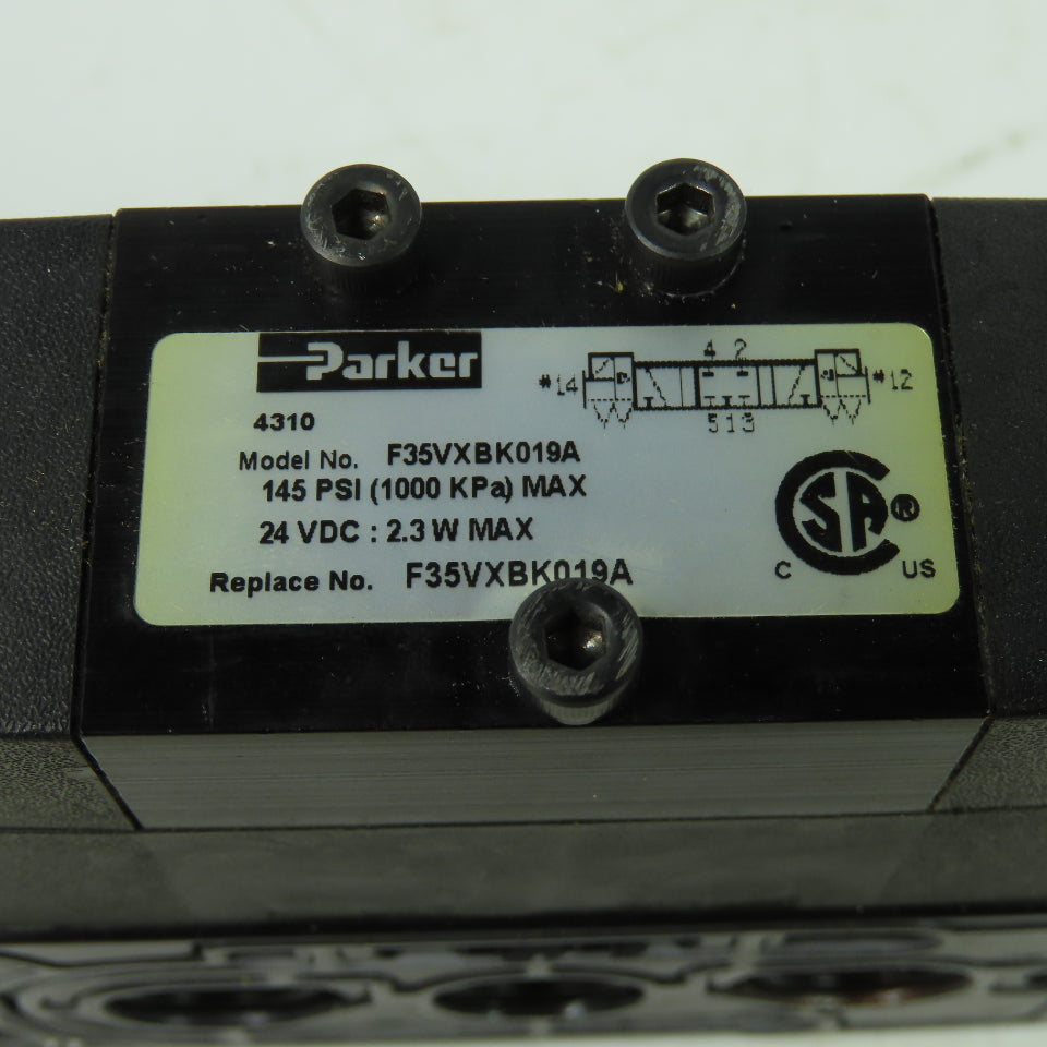 Parker F35VXBK019A 24VDC Pneumatic Solenoid Valve W/ Manifold 145 PSI 2.3W