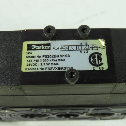 Parker F32VXBK019A 24VDC Pneumatic Solenoid Valve W/ Manifold 145 PSI 2.3W