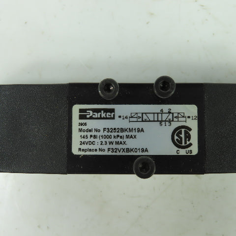 Parker F32VXBK019A 24VDC Pneumatic Solenoid Valve W/ Manifold 145 PSI 2.3W