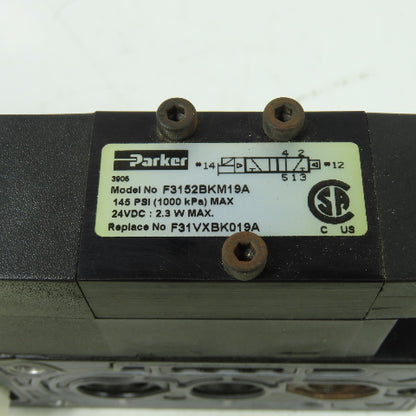 Parker F31VXBK019A 24VDC Pneumatic Solenoid Valve W/ Manifold 145 PSI 2.3W