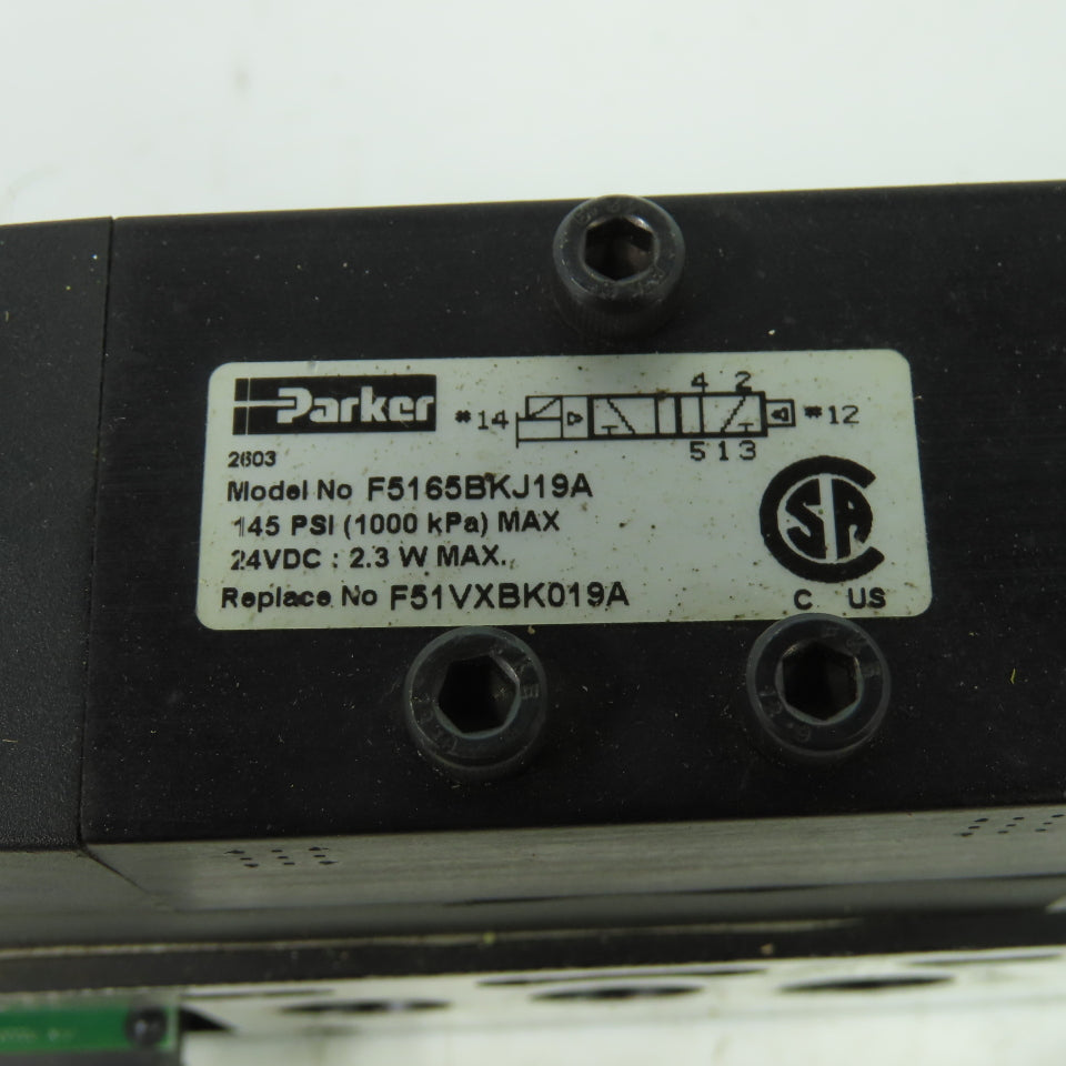 Parker F51VXBKJ19A 24VDC Pneumatic Solenoid Valve W/ Manifold 145 PSI 2.3W
