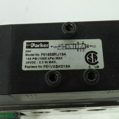 Parker F51VXBKJ19A 24VDC Pneumatic Solenoid Valve W/ Manifold 145 PSI 2.3W