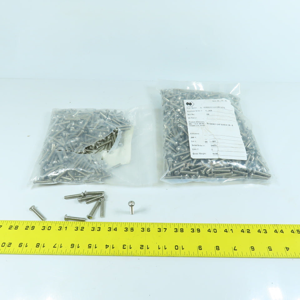 M6-1.0 x 30 Button Socket Cap Screw Fully Threaded 18-8 Stainless Steel Lot/900