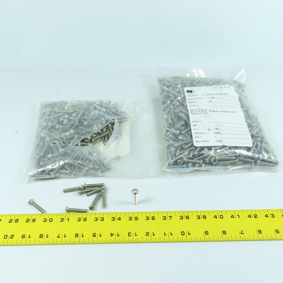 M6-1.0 x 30 Button Socket Cap Screw Fully Threaded 18-8 Stainless Steel Lot/900